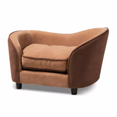 HAYES MODERN AND CONTEMPORARY TWO-TONE LIGHT BROWN AND DARK BROWN FABRIC UPHOLSTERED PET SOFA BED